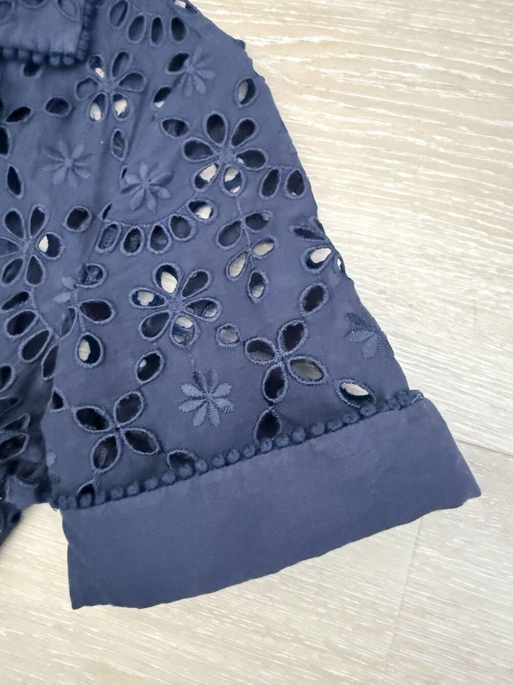 J Crew Embroidered Eyelet Navy Midi Dress Sz 2 1940s Retro Pockets Lucy Pinup - Picture 16 of 16
